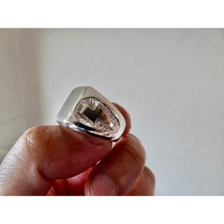 仁尾彫金『プラチナ、サンダー印台リング、ヘアライン』ハンドメイド361(リング(指輪))