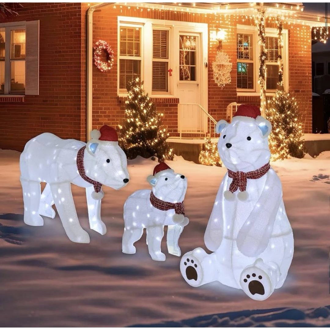 クマの親子 3体セット 370LED球 クリスマスオブジェ コストコ クマの親子 3体セット 370LED球 クリスマスオブジェ コストコ