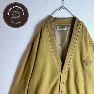 【カーディガン カシミヤ混 リブ シンプル ワンカラー 古着 茶】(カーディガン)