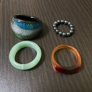 ヴィンテージ(VINTAGE)のまとめ　セット　指輪　リング　甲丸　 ヘタマイト　翡翠　瑪瑙　メノウ　琉球ガラス(リング(指輪))