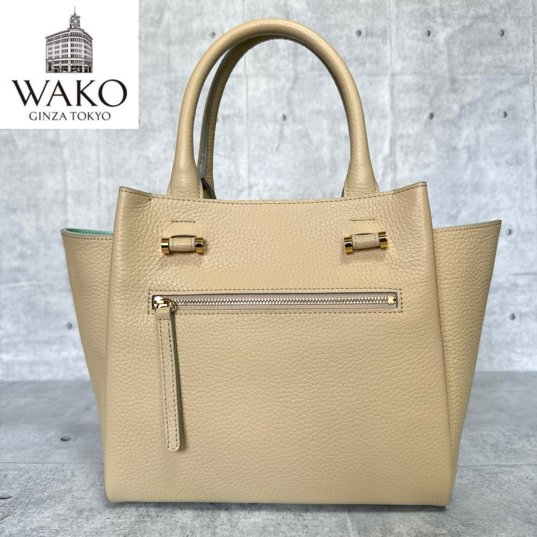 良品】WAKO 銀座和光 シボ革 ベージュ レザー ゴールド金具 良品】WAKO 銀座和光 シボ革 ベージュ レザー ゴールド金具