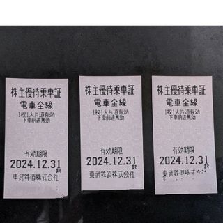 東武鉄道株主優待乗車証 3枚 2024/12/31まで有効 当日もしくは翌日発送(鉄道乗車券)