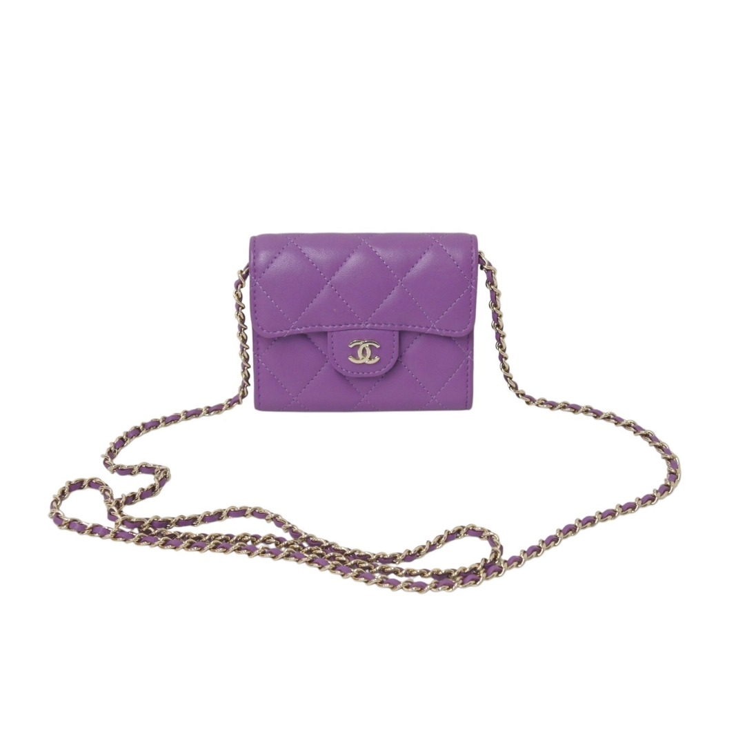 CHANEL - 極美品 CHANEL シャネル ショルダーバッグ チェーンウォレット 31番台 ココマーク パープル ラムスキン ゴールド金具 中古 4c071871