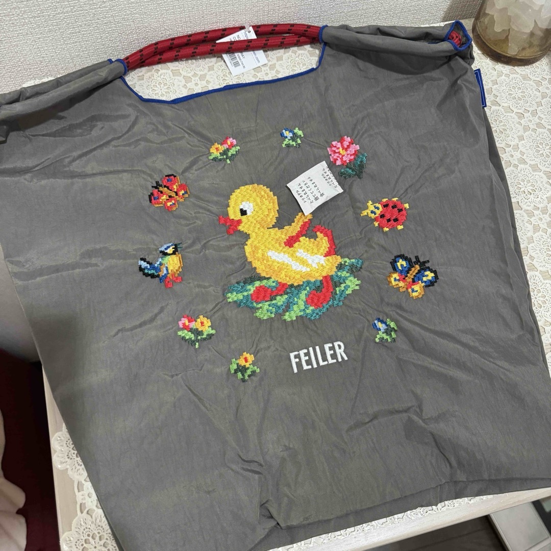 新品FEILER エコバッグハイジ花刺繍グレーMボールアンドチェーン 新品FEILER エコバッグハイジ花刺繍グレーMボールアンドチェーン