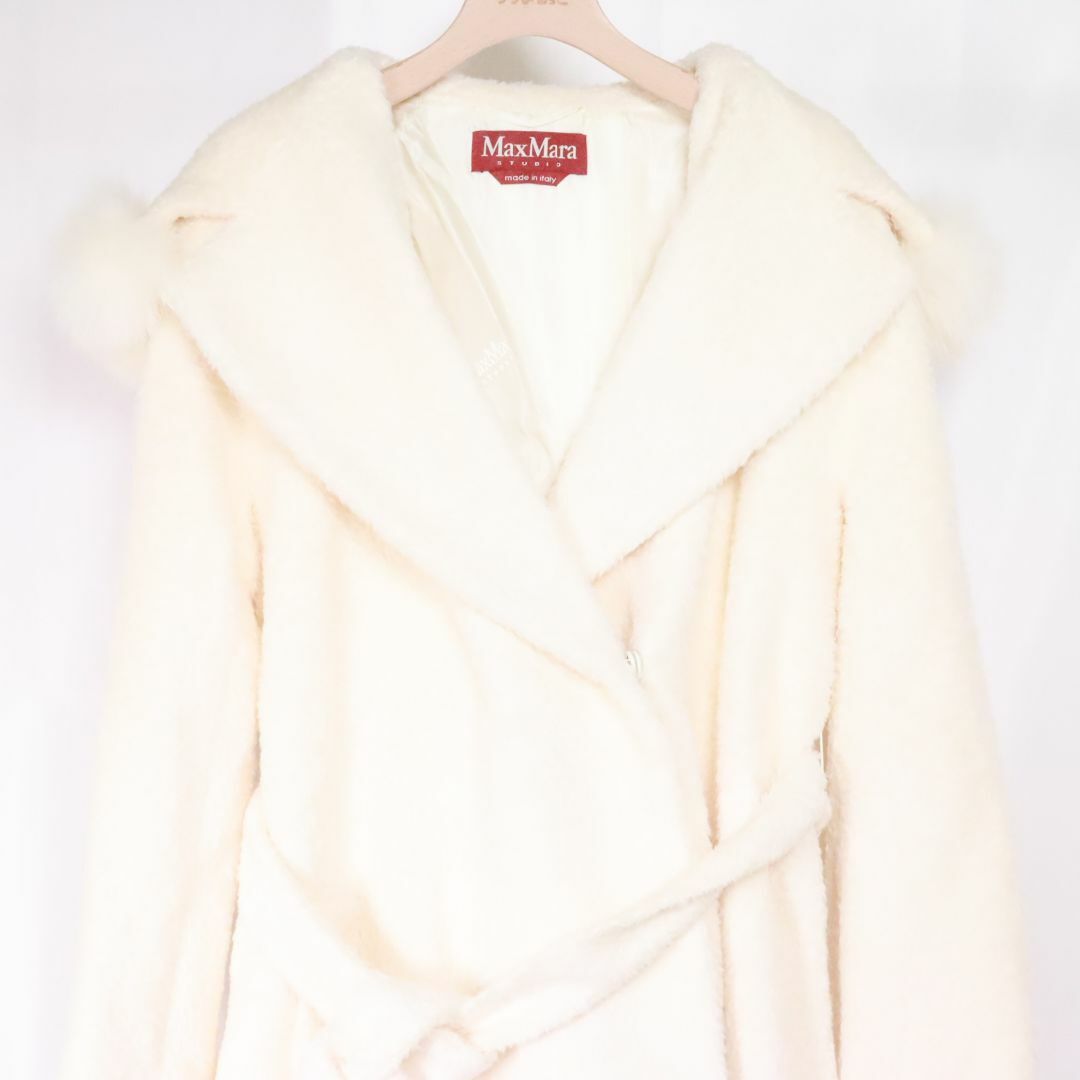 Max Mara - Max Mara マックスマーラ フォックスファーフード付ロングコート　白　Ⅿ　①