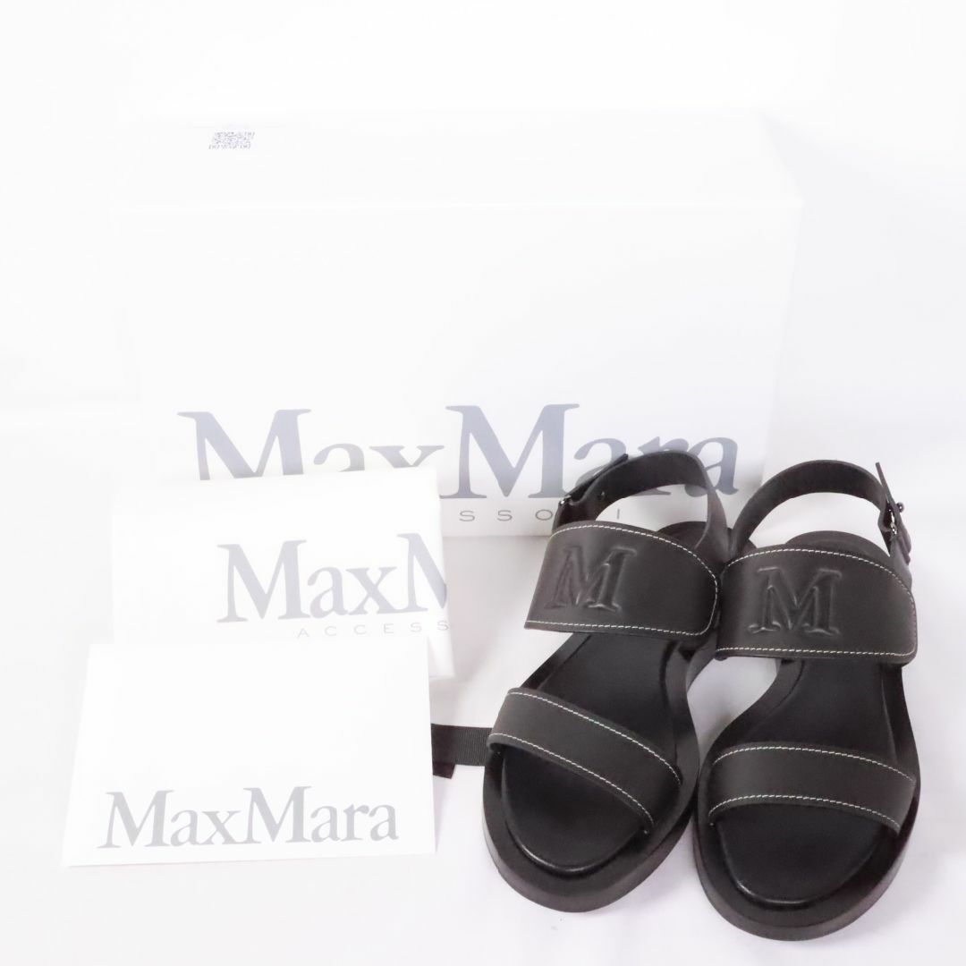 Max Mara - Max Mara マックスマーラ ロゴ レザーサンダル　黒　25.0㎝　③