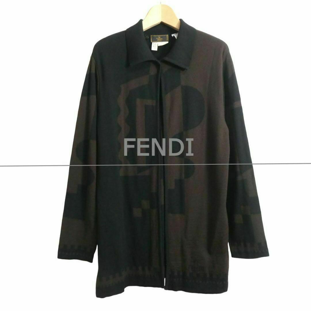 FENDI 総柄 ロング丈 襟付き 長袖 ニットカーディガン ロング FENDI 総柄 ロング丈 襟付き 長袖 ニットカーディガン ロング