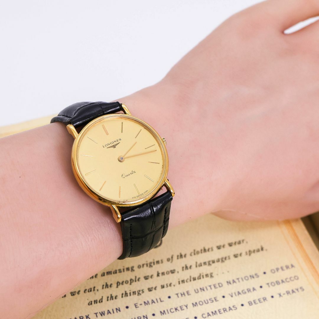 稼働 LONGINES 腕時計 ゴールド文字盤 ラウンド 新品レザーベルト355 稼働 LONGINES 腕時計 ゴールド文字盤 ラウンド 新品レザーベルト355