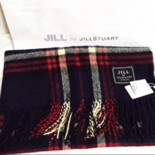 ジルバイジルスチュアート(JILL by JILLSTUART)の定価以下新品 ジルバイ チェックストールマフラー ネイビー 正規品(ストール/パシュミナ)