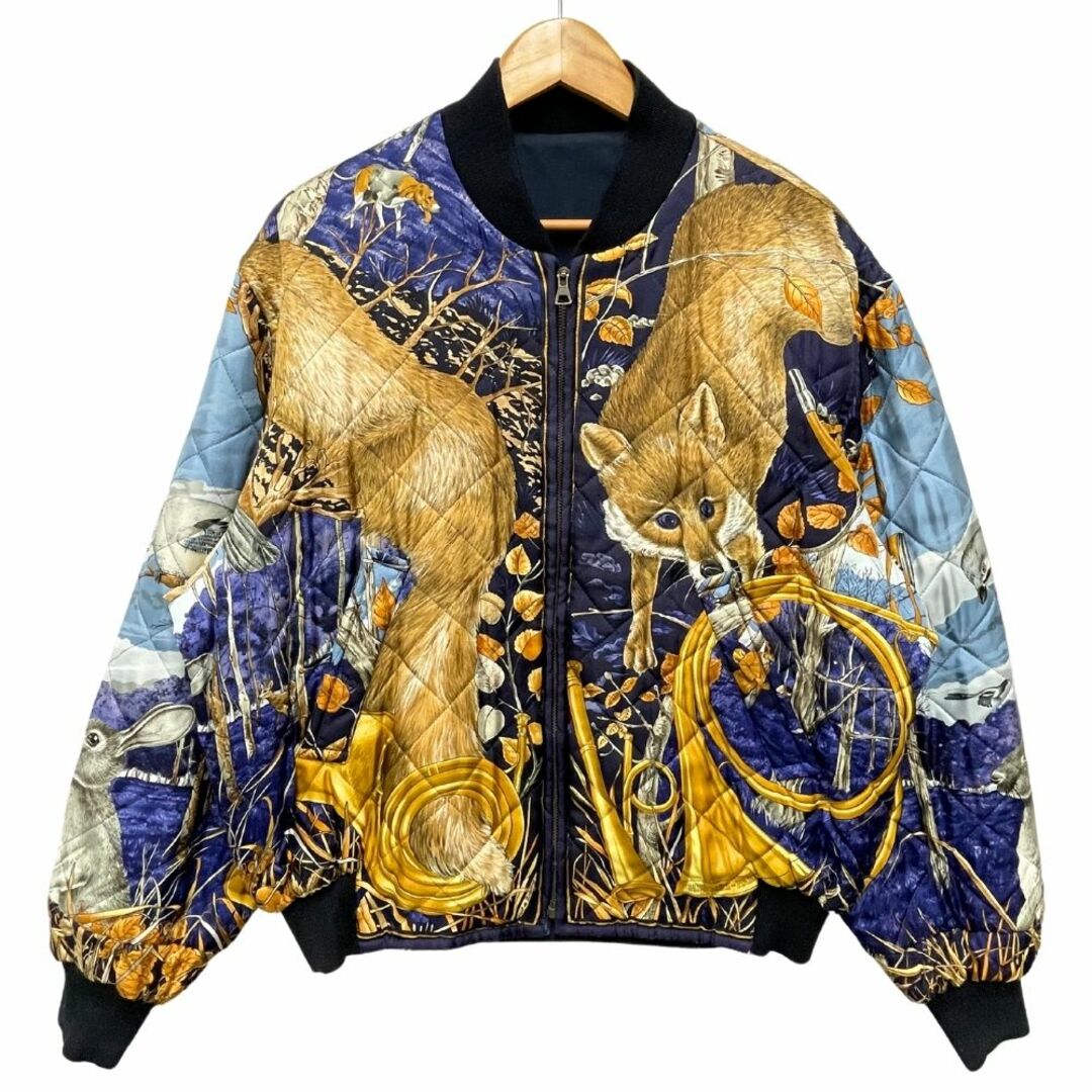 HERMES - HERMES エルメス ネイビー面シルク100% リバーシブル HERMES - HERMES エルメス ネイビー面シルク100% リバーシブル
