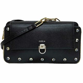 フルラ(FURLA)のフルラ ショルダーバッグ ブラック ベージュ ミスミミ WE00125 ポシェット レザー ストロー 中古 FURLA 肩掛け チェーン 斜め掛け ミニバッグ 定番 人気 女性 レディース 革 黒 春夏 コンパクト ミニ 小さい シンプル(ショルダーバッグ)