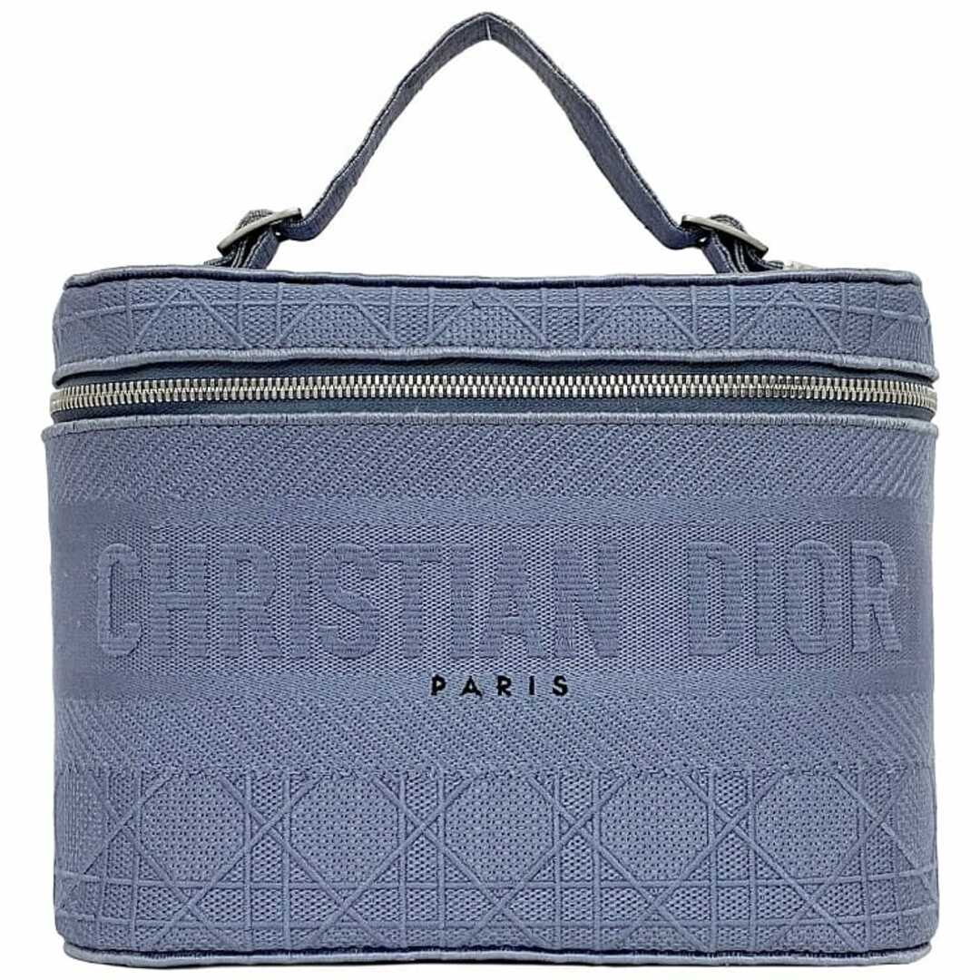 Christian Dior - クリスチャン ディオール ハンドバッグ バニティバッグ ライトブルー カナージュ 美品 バニティ キャンバス 中古 Christian Dior 刺繍 ロゴ ファスナー 軽い 自立 ダブルファスナー 小物入れ 定番 人気 女性 上品