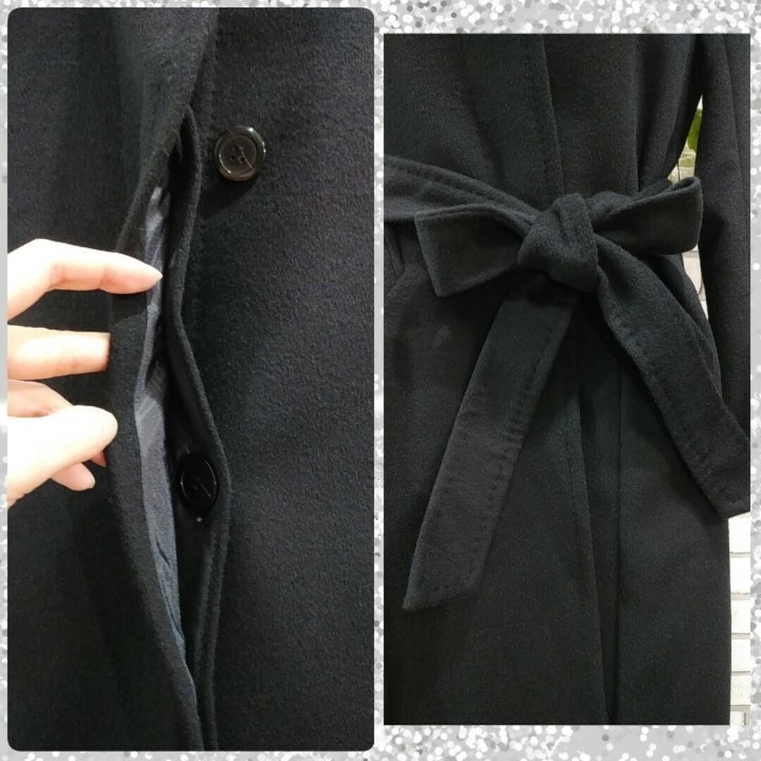 2XS~XS:極美品☆ウール カシミア コート/インディヴィ☆ブラック 2XS~XS:極美品☆ウール カシミア コート/インディヴィ☆ブラック
