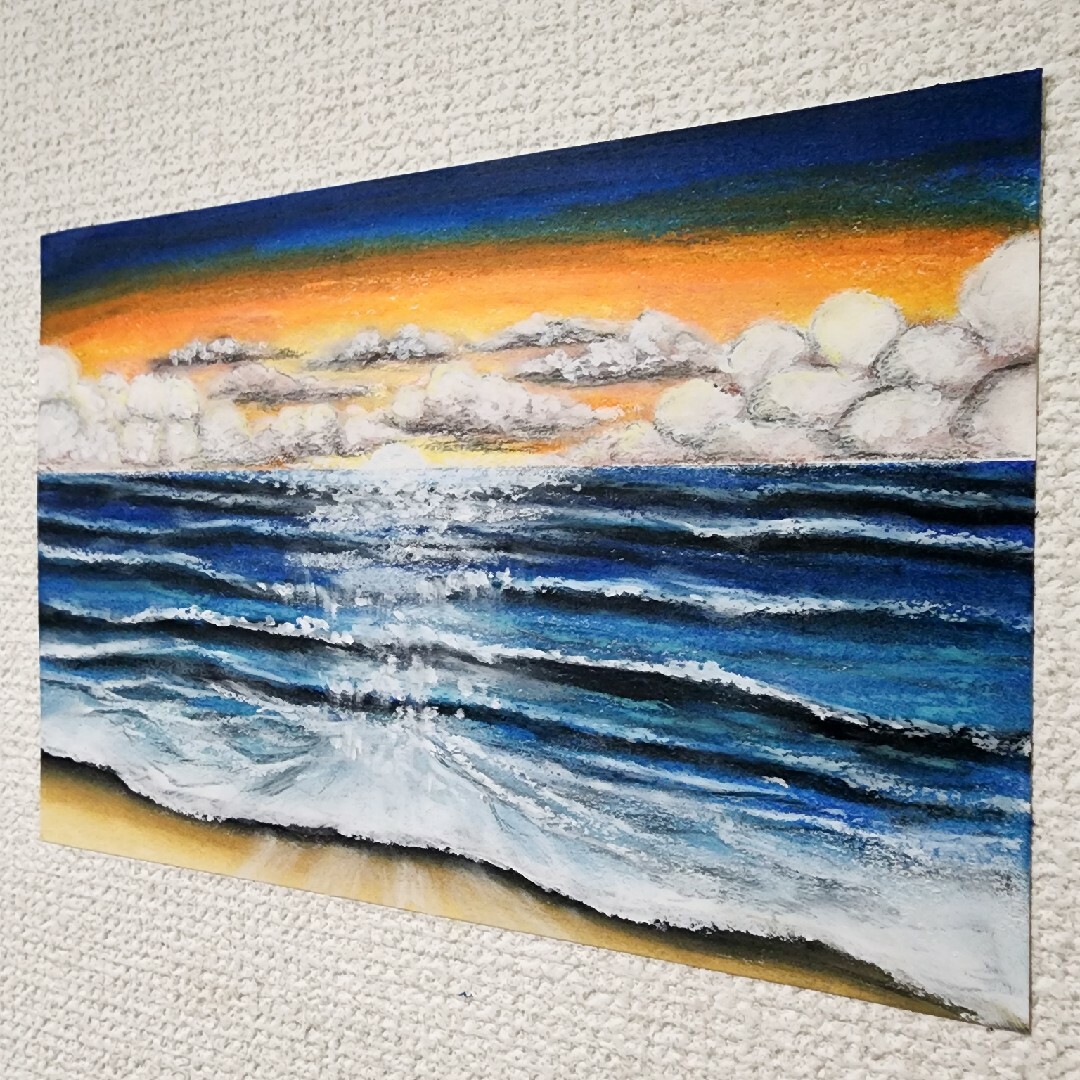 癒しの絵 パステル画 水彩画 海 美術品・アンティーク