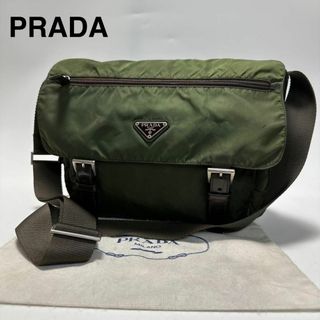PRADA - i05【美品】プラダ 三角ロゴ ナイロン レザー カーキ PRADA - i05【美品】プラダ 三角ロゴ ナイロン レザー カーキ