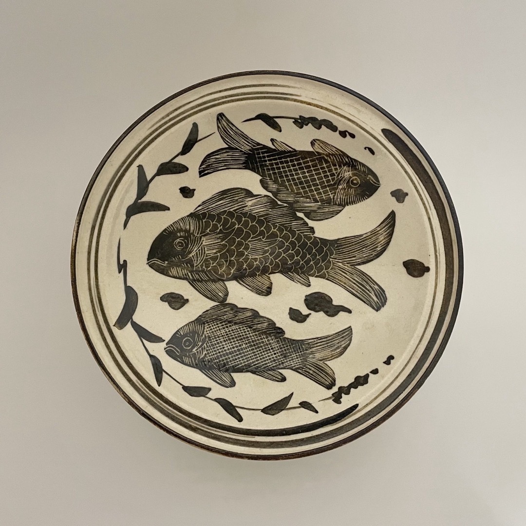 鉄絵 魚文 高坏皿 コンポート皿 中国美術 古玩 磁州窯 鉄絵 魚文 高坏皿 コンポート皿 中国美術 古玩 磁州窯