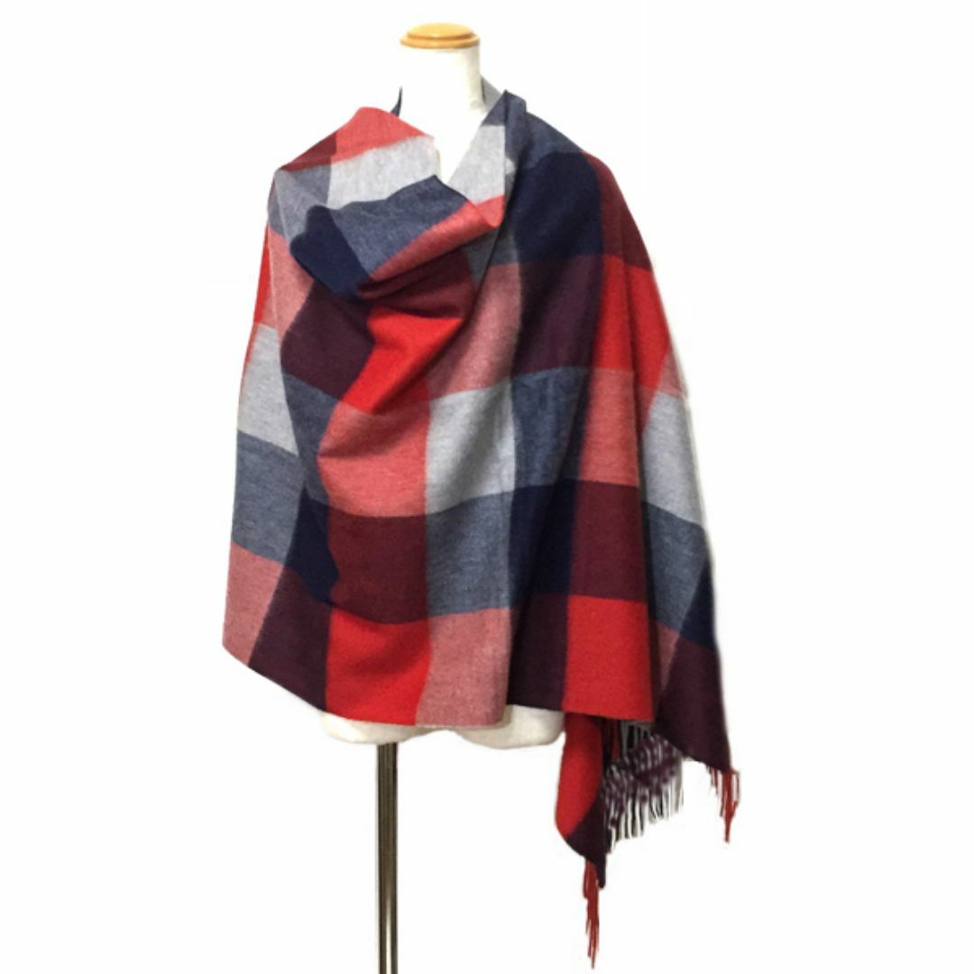 値下 70㎝幅 100% カシミヤ超大判ストール　200cｍ RD/NV　新品
