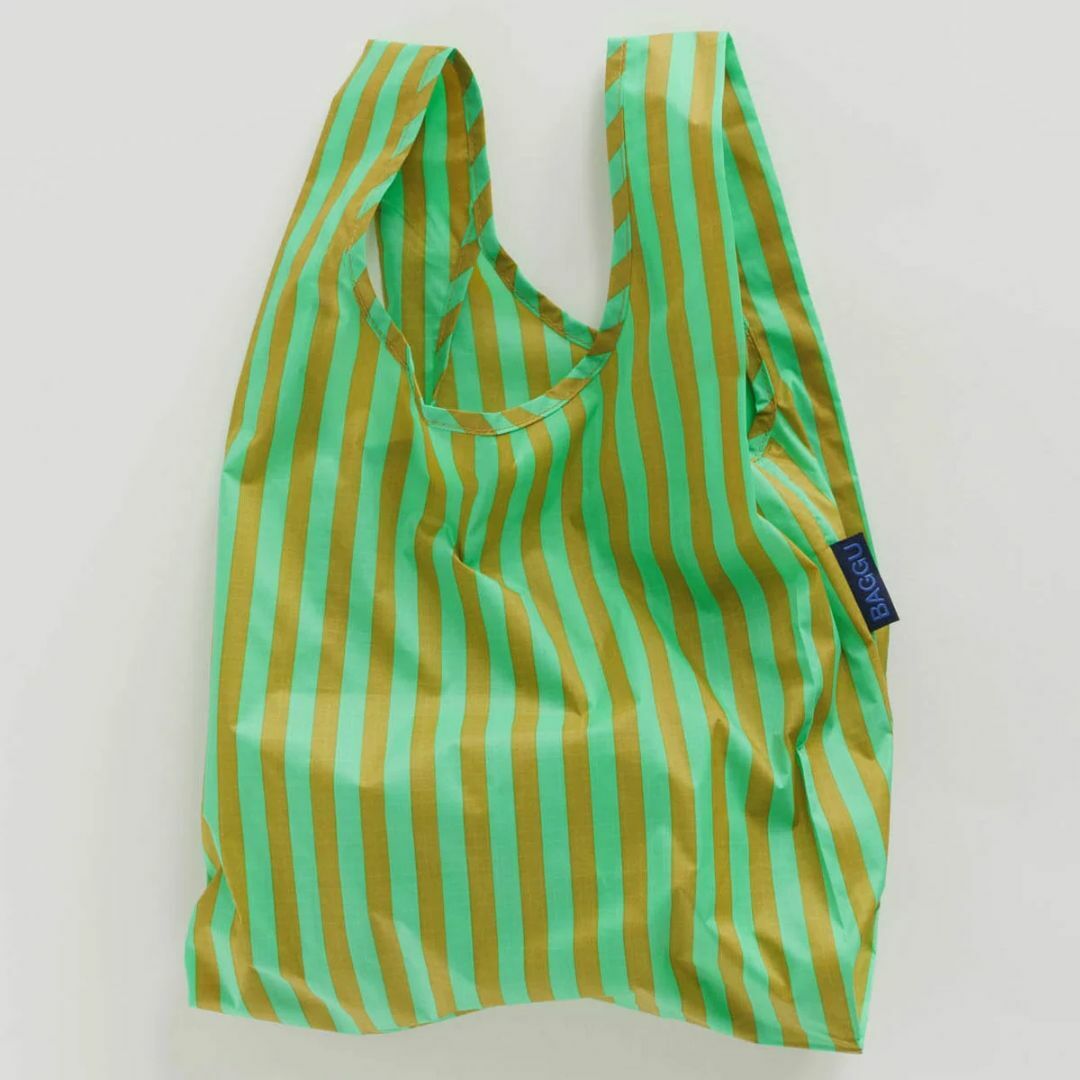 BAGGU - BABY BAGGU｜ストライプ　グリーン×ブロンズ　エコバッグ　岡本敬子