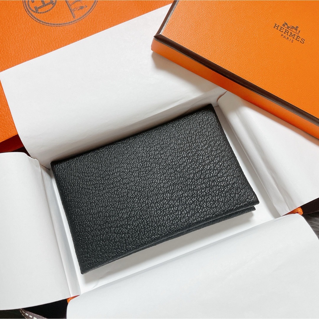 HERMES 黒 レザー カードケース カルヴィ エルメス HERMES 黒 レザー カードケース カルヴィ エルメス