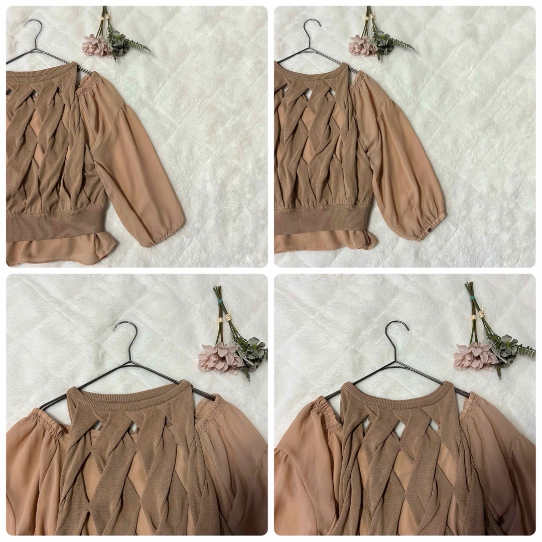 Ameri VINTAGE(アメリヴィンテージ)のAmeriアメリヴィンテージ　編みニット&シアーブラウストップセット★ベージュ レディースのトップス(シャツ/ブラウス(長袖/七分))の商品写真