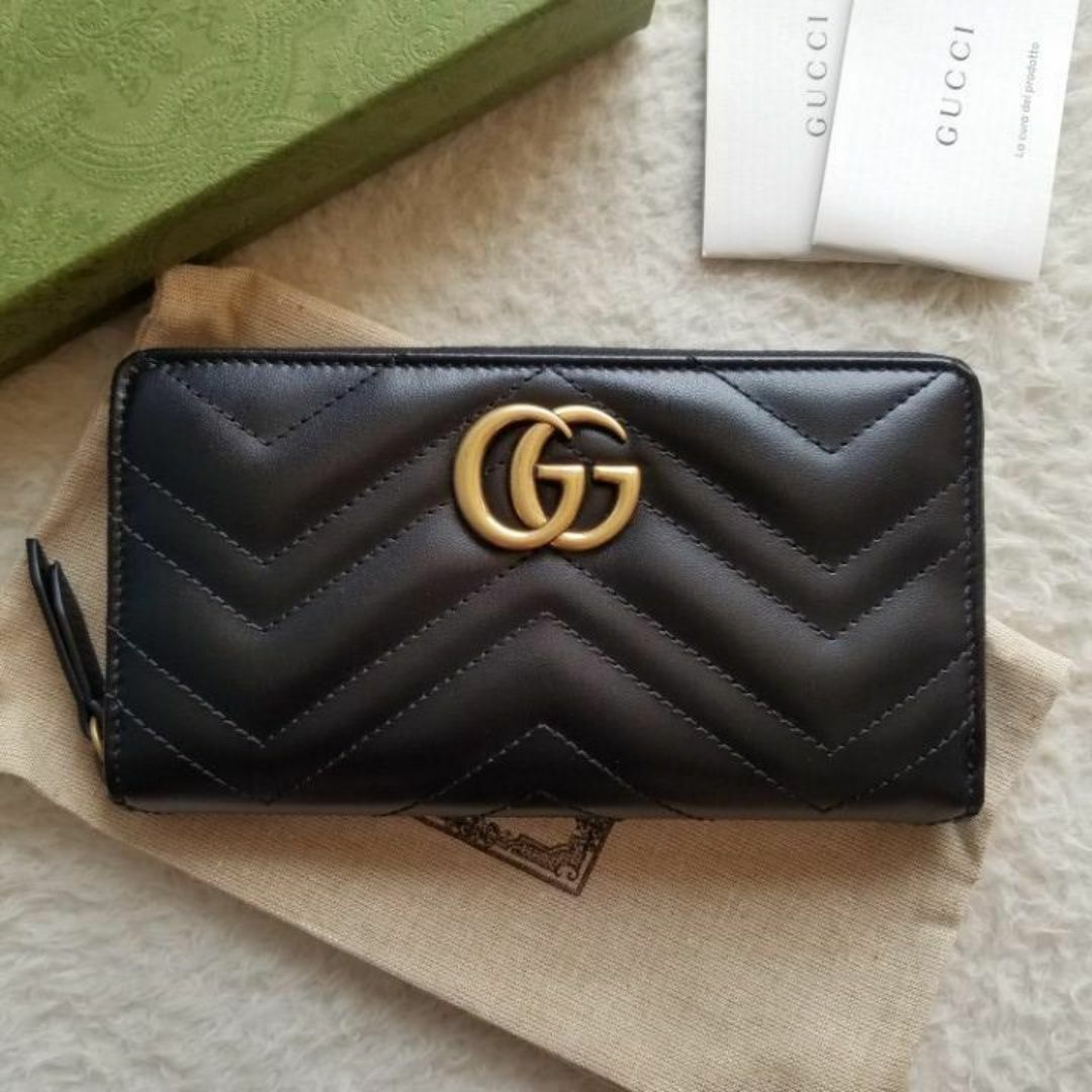 GUCCI グッチ GGマーモント キルティング ジップ 長財布 ブラック GUCCI グッチ GGマーモント キルティング ジップ 長財布 ブラック