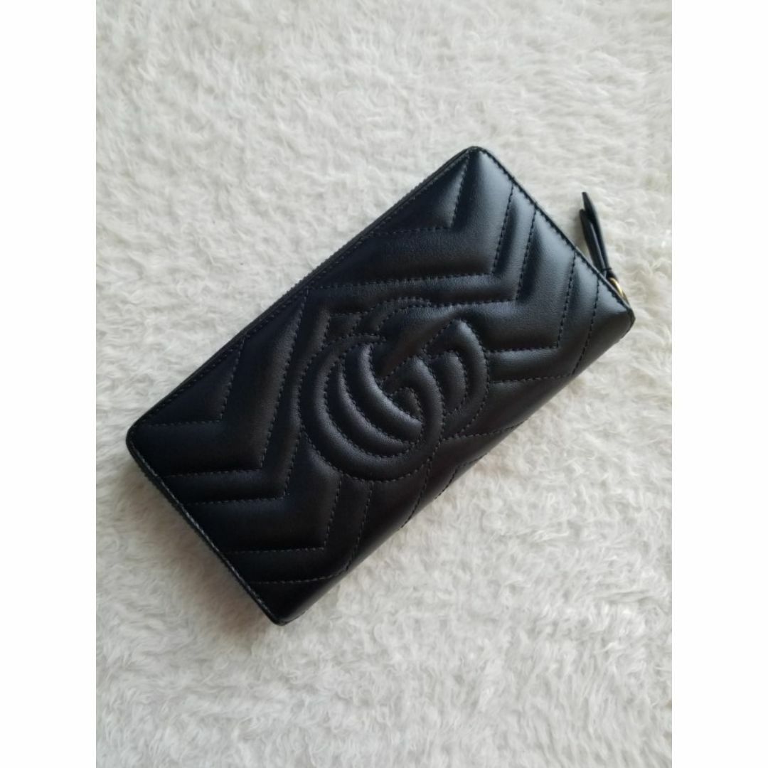 GUCCI グッチ GGマーモント キルティング ジップ 長財布 ブラック GUCCI グッチ GGマーモント キルティング ジップ 長財布 ブラック
