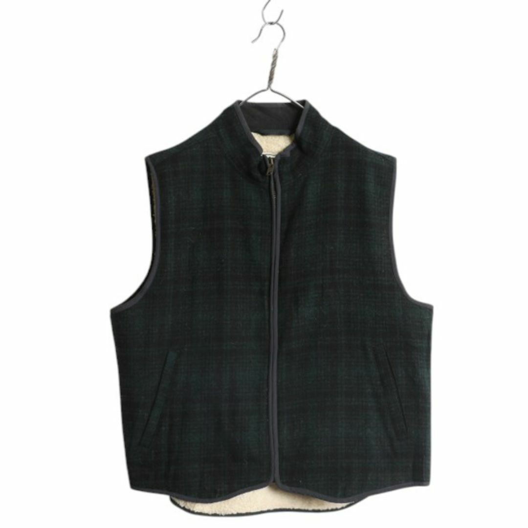 【本物保証】 エルエルビーン 00s フルジップ メンズ ベスト ウール チェック 男性用