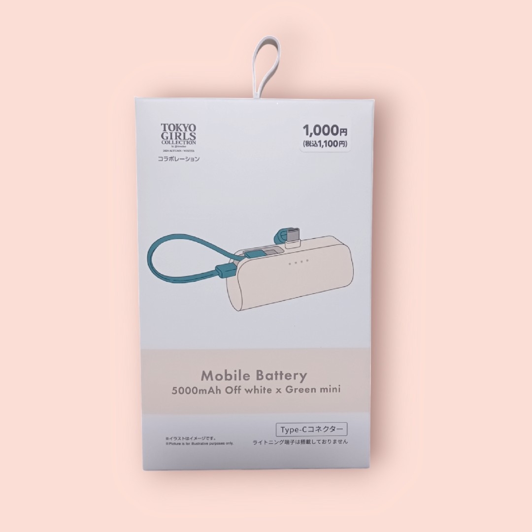 DAISO(ダイソー)のDAISO×TGC モバイルバッテリー 5000mAh ホワイト グリーン スマホ/家電/カメラのスマートフォン/携帯電話(バッテリー/充電器)の商品写真