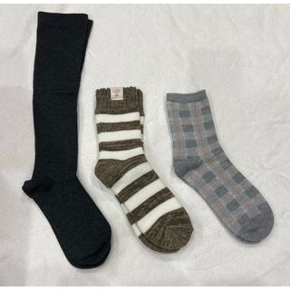 シマムラ(しまむら)の新品　しまむら mumu ソックス 靴下 着圧ハイソックス ボーダー チェック(ソックス)