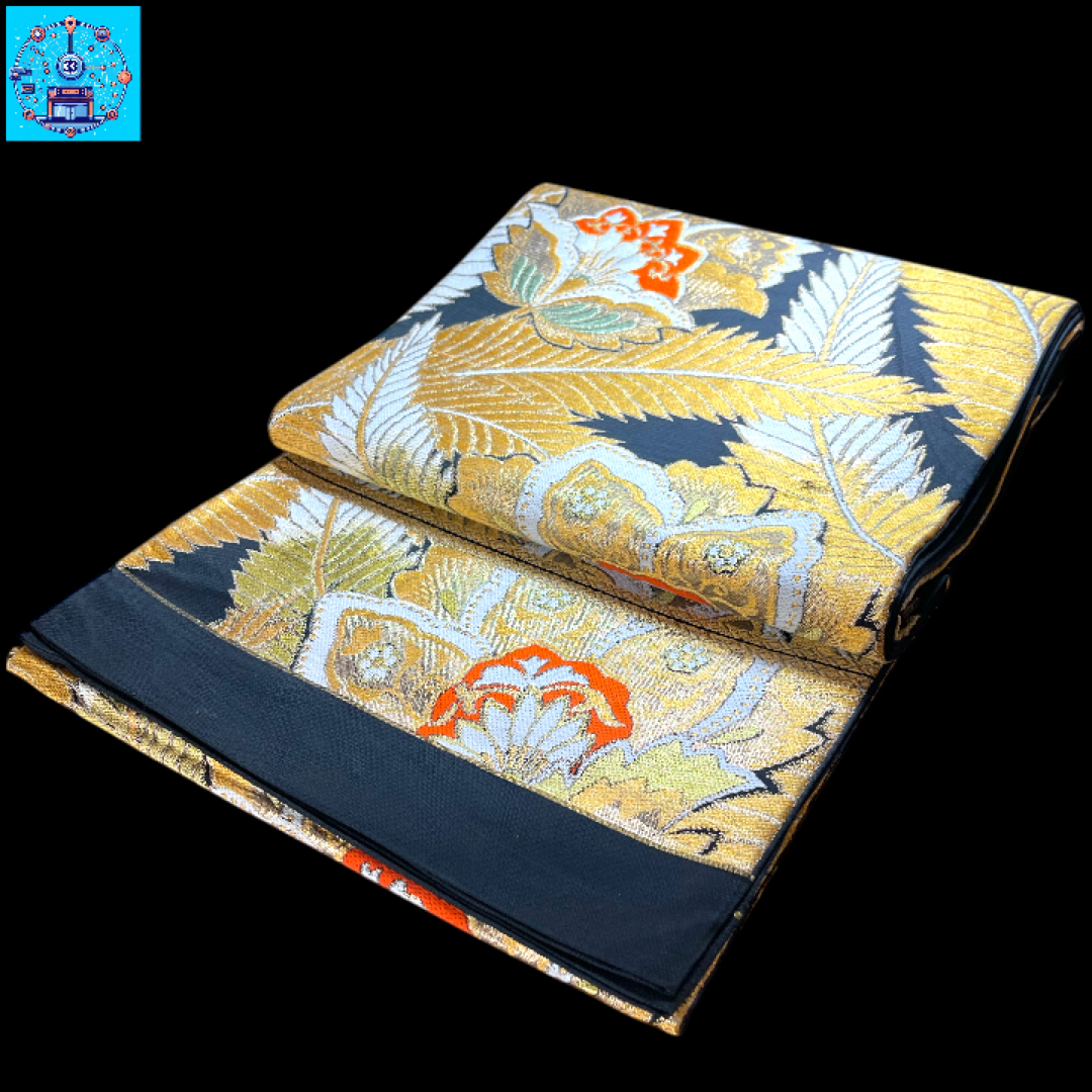 美品】 六通柄袋帯 華模様 金糸 振袖 黒留袖 色留袖 訪問着 美品】 六通柄袋帯 華模様 金糸 振袖 黒留袖 色留袖 訪問着