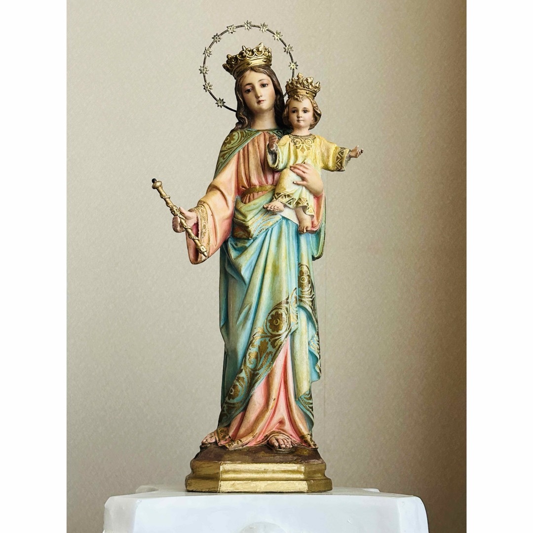 超超希少46cm】✞イエズス様を抱く聖母マリア像 宗教彫刻 超超希少46cm】✞イエズス様を抱く聖母マリア像 宗教彫刻