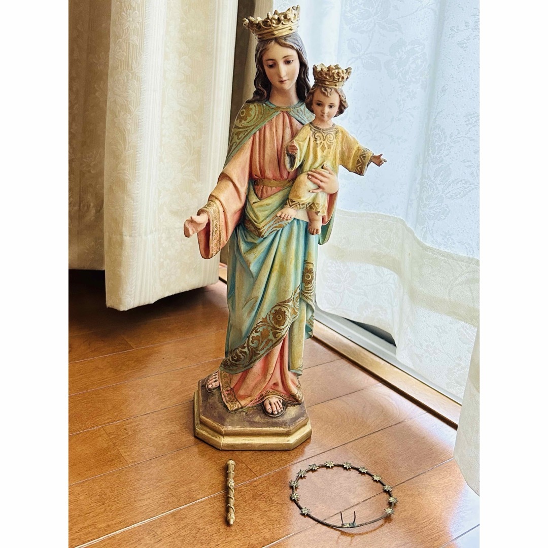 超超希少46cm】✞イエズス様を抱く聖母マリア像 宗教彫刻 超超希少46cm】✞イエズス様を抱く聖母マリア像 宗教彫刻