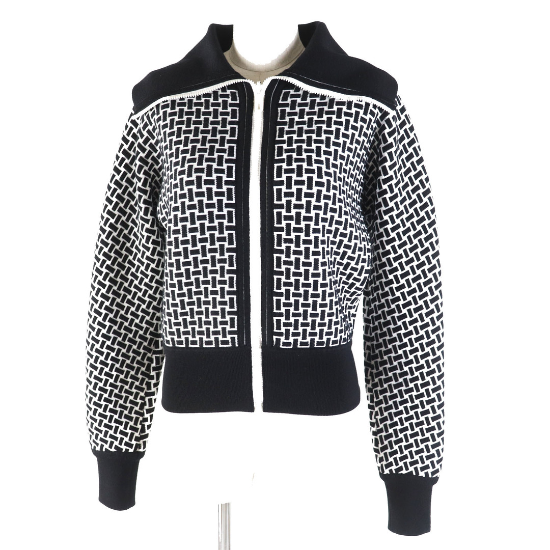 HERMES - 極美品◎HERMES エルメス 22AW 2H2200DD カルトゥッシュ モザイクモチーフ H柄 ジップアップ ニット ブルゾン ブラック ホワイト 34 イタリア製 正規品 レディース 定価324,500円