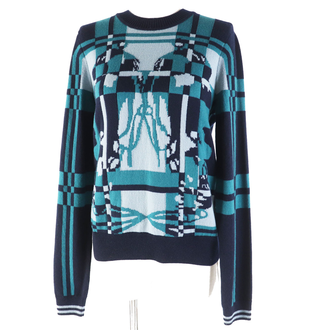 HERMES - 未使用品◎HERMES エルメス 23AW 3H2620DD ブリッド・ドゥ・ガラ・タータン カシミヤ100％ 長袖 ニット マルチ 38 イタリア製 正規品 レディース