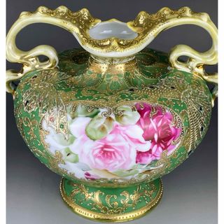 オールドノリタケ 高まる 金盛りエナメルジュール風景絵 大 オールドノリタケ 高まる 金盛りエナメルジュール風景絵 大