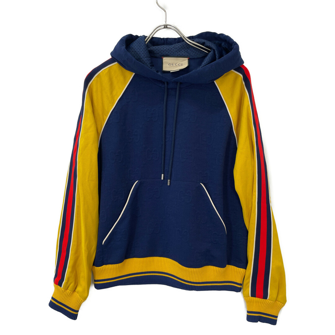 GUCCI - グッチ 23AW 676100 ネイビー×イエロー GGジャガード スウェットフーディ GUCCI - グッチ 23AW 676100 ネイビー×イエロー GGジャガード スウェットフーディ