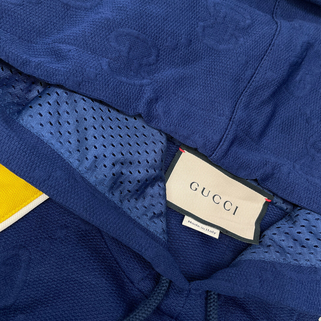 GUCCI - グッチ 23AW 676100 ネイビー×イエロー GGジャガード スウェットフーディ GUCCI - グッチ 23AW 676100 ネイビー×イエロー GGジャガード スウェットフーディ