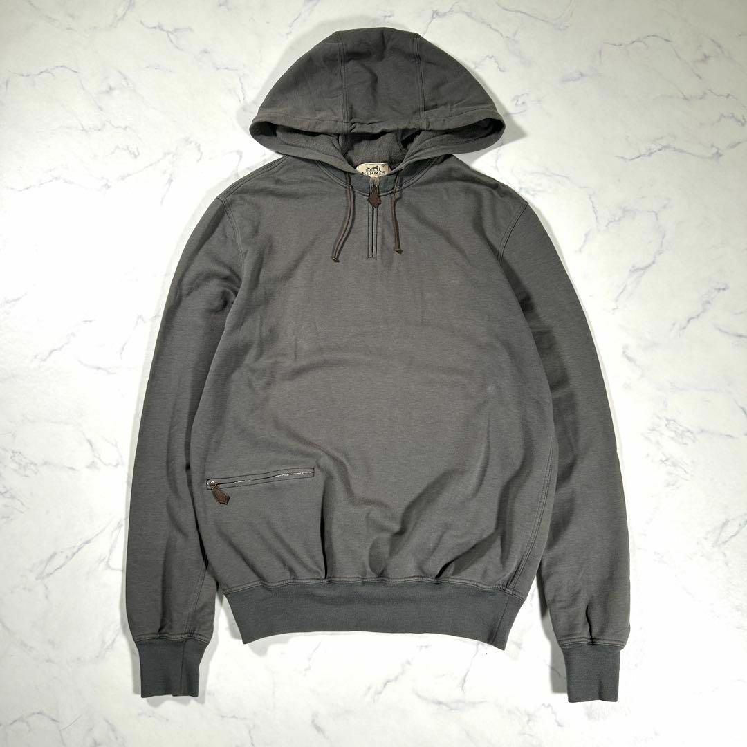 美品】HERMES エルメス カシミヤ混 ハーフジップパーカー フーディ 美品】HERMES エルメス カシミヤ混 ハーフジップパーカー フーディ