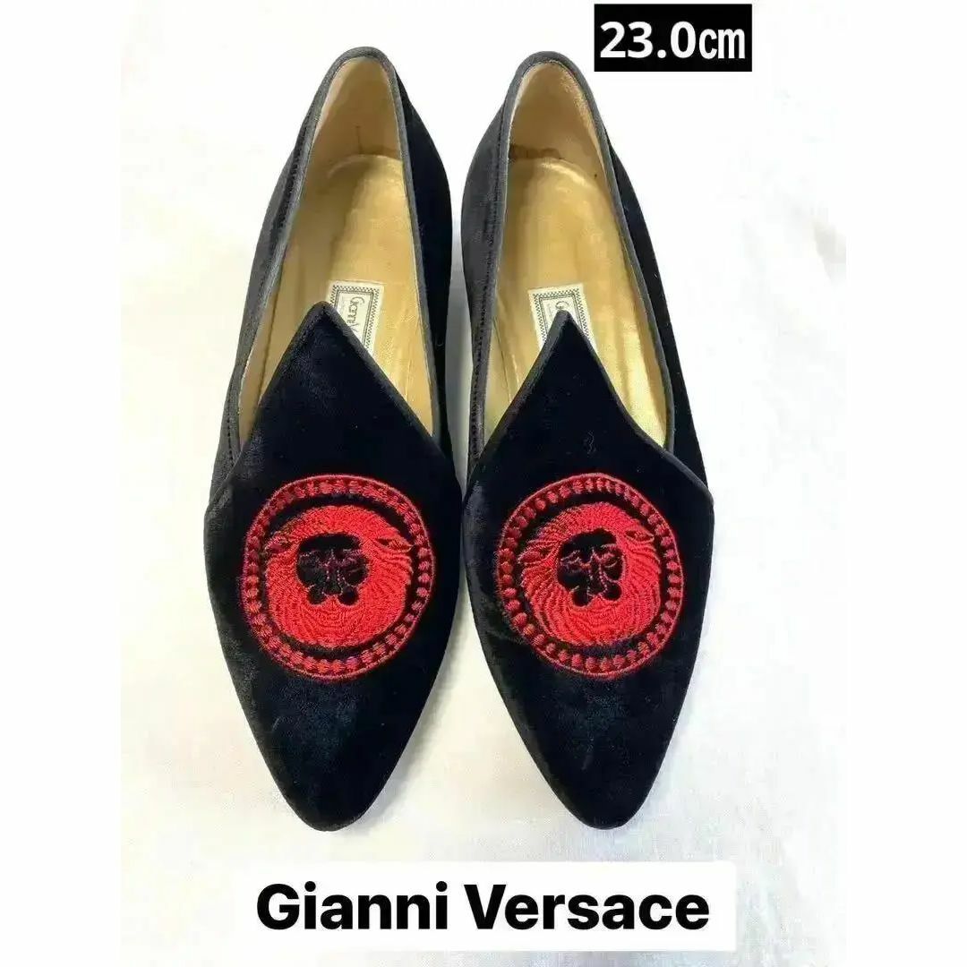 Gianni Versace - Gianni Versace ベロア 刺繍ワッペン ローファー 23.0cm