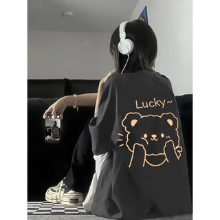 【新品】レディース かわいいクマのプリント半袖Tシャツ グレー XL(Tシャツ(半袖/袖なし))