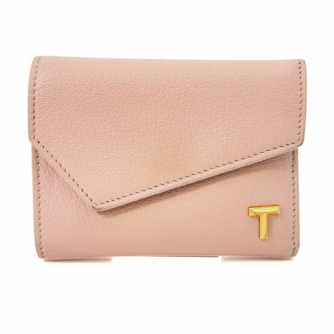 美品 ティファニー 三つ折り財布 Tコレクション ピンク ゴールドロゴ 美品 ティファニー 三つ折り財布 Tコレクション ピンク ゴールドロゴ