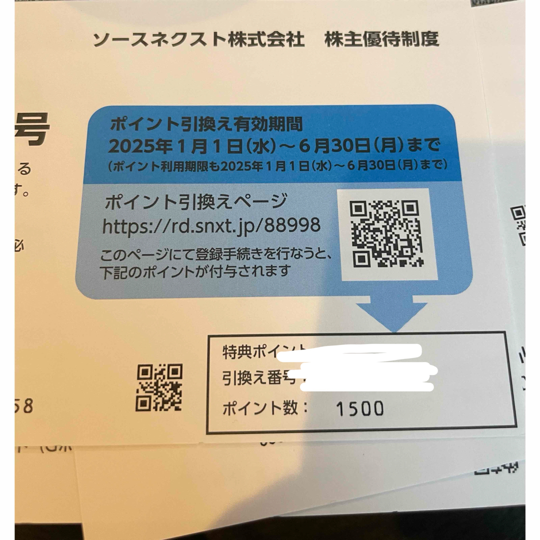 ソースネクスト 株主優待 1500ポイント チケットの優待券/割引券(ショッピング)の商品写真
