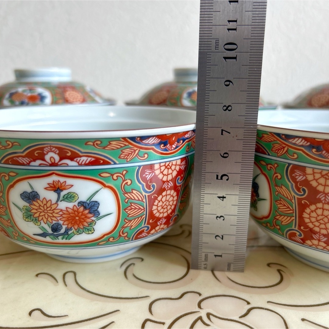 有田焼 緑彩窓絵花紋 蓋付き丼ぶり揃 5客 どんぶり 雑煮碗 金彩 有田焼 緑彩窓絵花紋 蓋付き丼ぶり揃 5客 どんぶり 雑煮碗 金彩