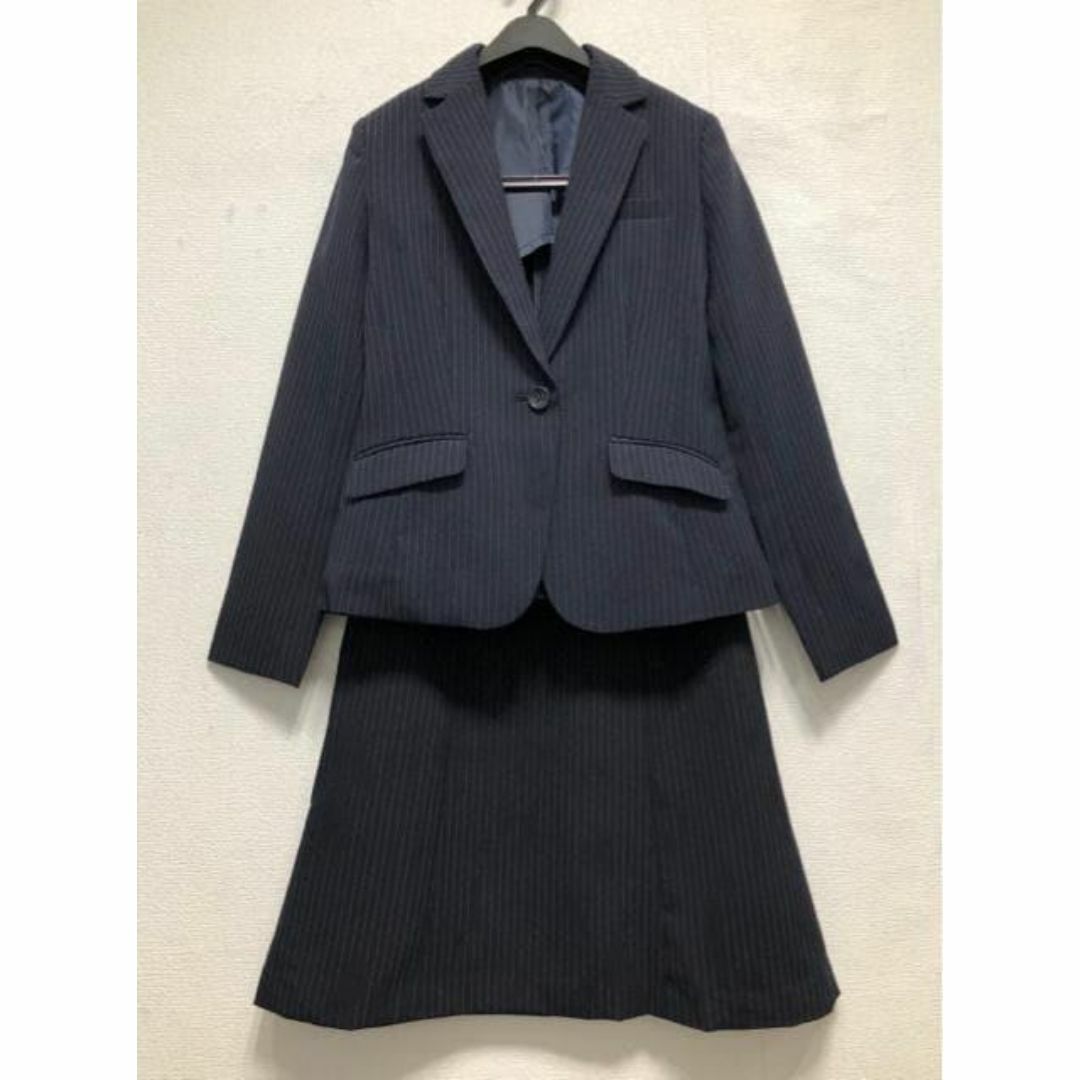 新品☆11号M♪紺系ストライプ♪フレアスカートスーツ♪お仕事 新品☆11号M♪紺系ストライプ♪フレアスカートスーツ♪お仕事
