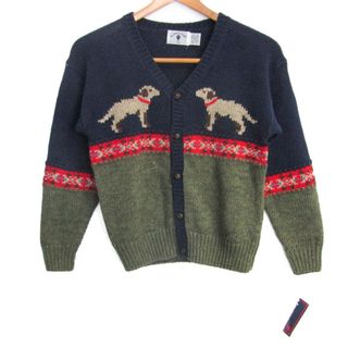 カイトストリングス カーディガン トップス Vネック コットン混 未使用品 キッズ 男の子用 8月10日サイズ 紺×カーキ kitestrings(カーディガン)