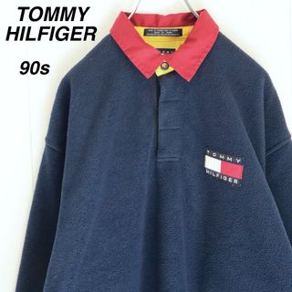 トミーヒルフィガー(TOMMY HILFIGER)の【90s】トミーヒルフィガー／フリースブルゾン　刺繍ロゴ　ハーフボタン　ブルー系(ブルゾン)