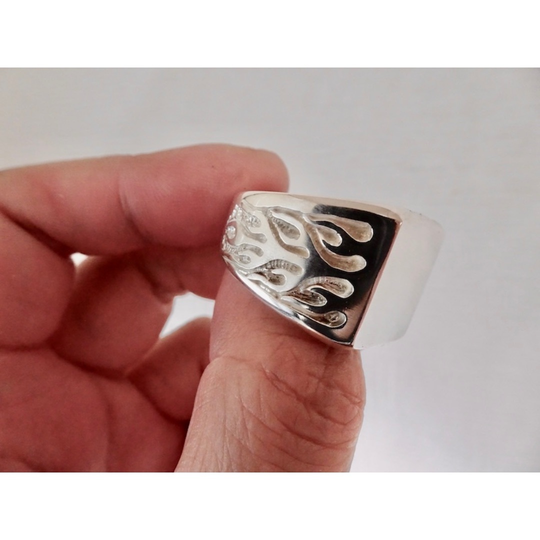 仁尾彫金『ファイヤーパターン印台リング、磨き』ハンドメイド366