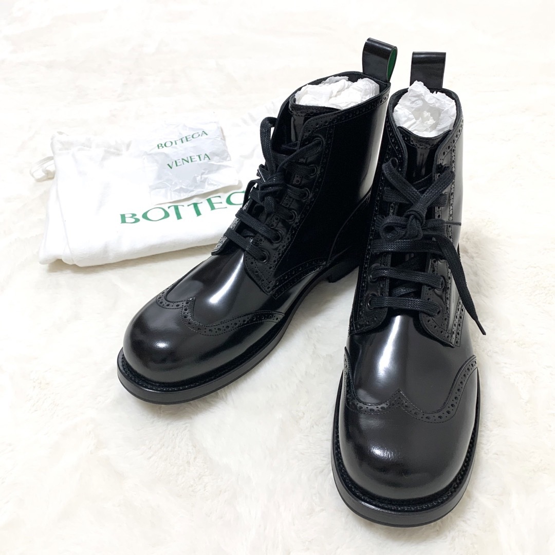 BOTTEGA VENETA ガラスレザー ウィングチップ ブーツ 黒 42.5 BOTTEGA VENETA ガラスレザー ウィングチップ ブーツ 黒 42.5