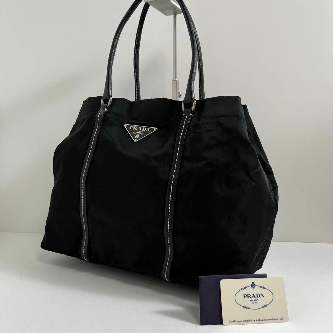 PRADA - PRADA トートバッグ ハンドバッグ 三角プレート ナイロン レザー ブラック