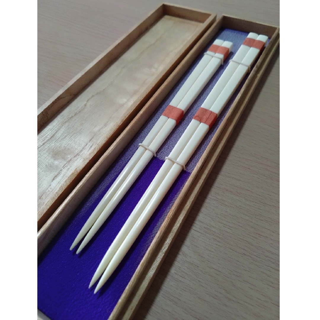 未使用保管品 象牙調夫婦箸 未使用保管品 象牙調夫婦箸